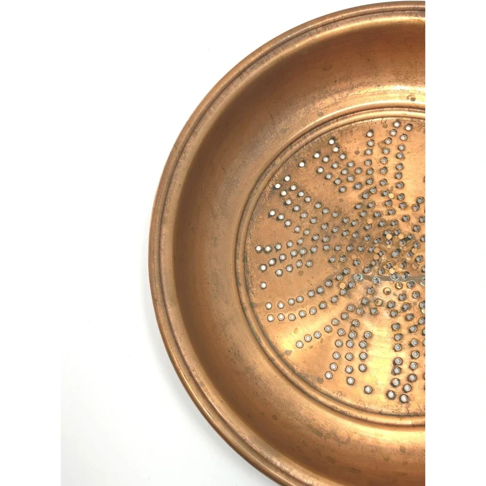 Heavy Rim Vtg Turkish Copper Colander Star Punched Sieve Hearth Chestnut Roaster